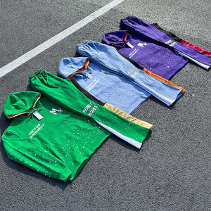 High Quality Heavy Weight Fleece <b>Hoodie</b> Pants Stone Streetwear Oversized <b>Zip</b> up Cotton <b>Hoodie</b> Set for Men - Product Image 2