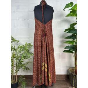 Vestido Maxi Floral Estampado Hecho a Mano Estilo Bohemio Vintage con Cuello Halter para Verano - Product Image 6