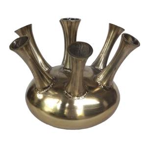 Vase moderne en aluminium coulé à 7 embouchures Décor de table en métal de style nautique Finition rugueuse élégante Brass Inspired Home Accent Crafts - Product Image 3
