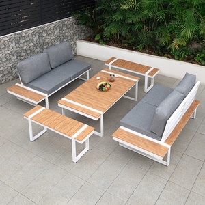 Ensemble <span class=keywords><strong>de</strong></span> canapés <span class=keywords><strong>de</strong></span> <span class=keywords><strong>jardin</strong></span> modernes imperméables, structure en <span class=keywords><strong>aluminium</strong></span>, <span class=keywords><strong>bois</strong></span> plastique, canapé d'extérieur, coussins et oreillers en polyester, <span class=keywords><strong>salon</strong></span> et cour - Product Image 1
