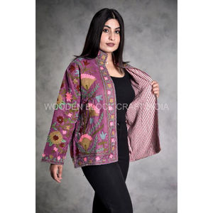 Chaqueta Acolchada de Tela Suzani con Bordado Personalizable, Chaqueta de Invierno/Primavera/Verano para Mujer, Hecha a Mano, de Algodón Transpirable, Ecológica - Product Image 5