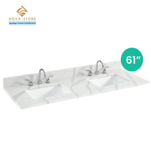 NV833 Dessus de vanité en quartz en matériaux standard 61 "par 22" 3/4 "T double évier Calacatta Dessus de vanité de salle de bain en pierre de quartz - Product Image 2