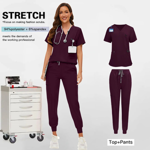 Élégant nouveau costume de gommage d'infirmière anti-rides pour femmes tissu de maillot vif uniformes médicaux ensembles de gommage d'hôpital - Product Image 4