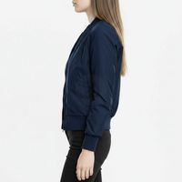 Blouson Bomber Femme Grande Taille Décontracté Chic Bleu Marine Zippé Style Aviateur Tissé Coupe-Vent Respirant Thermique en Nylon