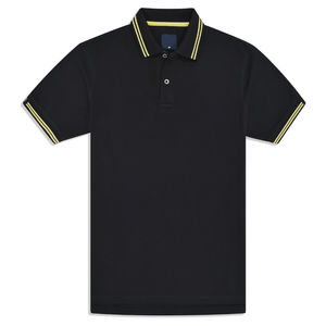 Men's Casual Eco-Friendly Solid Pattern 100% Cotton Spandex for Polo <b>Shirt</b> Black Plain Pique <b>Half</b> Sleeves with <b>Buttons</b> - Product Image 1
