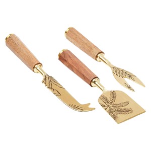 Juego de cuchillos de queso con diseño de hoja de grabado de oro y Metal más vendido con mango de madera a bajo precio - Product Image 4
