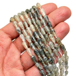 ลูกปัดทรงหยดน้ำสีเรียบทำจากแร่ควอตซ์สีดำ | เพชรพลอยขนาด4x7มม. | หยดอัญมณีสีดำทับทิมขนาด13นิ้ว - Product Image 2