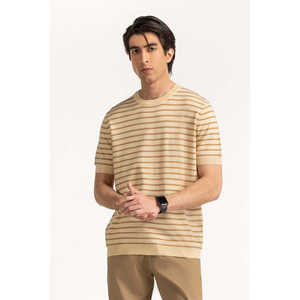 เสื้อยืดโพลีเอสเตอร์ลายถักแบบทึบลายทาง MN-TS-SS25-200 เสื้อยืดแฟชั่นย้อมสีพื้นพร้อมหมายเลขรุ่นพิมพ์ - Product Image 1