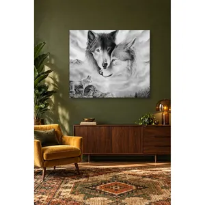 Impression sur toile Fida : Têtes de couple de loups noir et blanc ensemble - Product Image 3