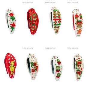 Beaded <b>Headbands</b> Christmas Hairbands Accessories Girls Seed Beaded Top Knotted <b>Headbands</b> Straw Beaded Hairbands - Product Image 2