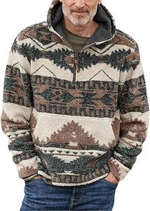 Pull-over thermique pour homme, mode hiver, à capuche, en fausse fourrure Sherpa, imprimé aztèque, polyester/coton, poche brodée, fermeture éclair 1/4 - Product Image 6