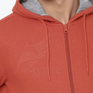 Men's <b>Orange</b> Hooded Pullover Sweatshirt Solid Color Casual Fit Front Logo Pocket Design Regular Sleeve French <b>Terry</b> Fabric - Product Image 6