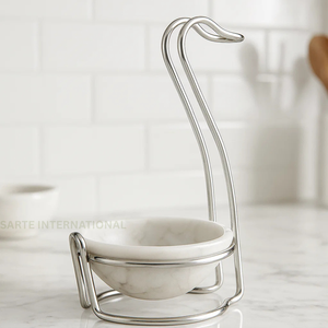 Soporte para cuchara de acero inoxidable de primera calidad con cuenco de mármol natural, estante de soporte hecho a mano Chapado en plata para hogares, hoteles, restaurantes - Product Image 3