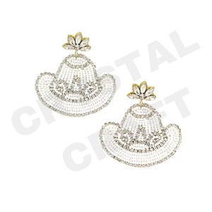 Reno Rodeo blanco vaquera pendientes con cuentas para mujer patriótico naranja blanco azul Color para boda o día conmemorativo - Product Image 1