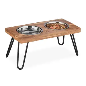 Modern Wooden <b>Raised</b> Pet <b>Feeding</b> Stand Dual <b>Bowl</b> Design Stable Legs Comfortable Dining Solution for Cats <b>Dogs</b> Home Use - Product Image 1