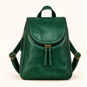 Sac à dos vintage en cuir de vachette pleine fleur pour femme, vert émeraude, fermeture éclair, logo personnalisé OEM ODM - Product Image 1