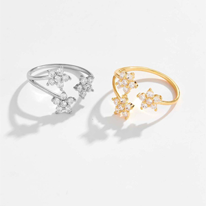 <b>Women's</b> Elegant 3 Floral Diamond Open <b>Ring</b> Cluster <b>Ring</b> 10K 14K Solid Gold Round Lab Diamond Flower <b>Statement</b> <b>Ring</b> Birthday Gift - Product Image 4