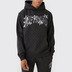 Ensemble de survêtement personnalisé all over Rhinestones lourd soleil délavé impression broderie surdimensionné noir pour hommes - Product Image 4