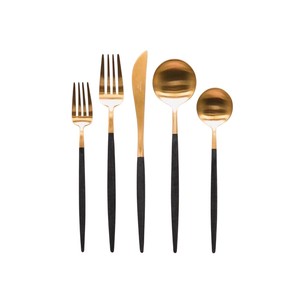 High Quality Stainless Steel <b>Black</b> <b>And</b> <b>Gold</b> <b>Cutlery</b> Set Modern <b>Black</b> <b>Gold</b> Plated Flatware High Dining Set For Home Hotel Use - Product Image 4