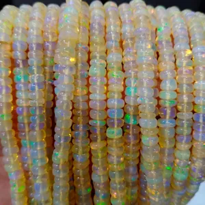 Superqualität Äthiopischer Opal mehrfacher feuerförmiger Rondelle große Perlen Großhandelspreis gelbe Opal-Donut-Perlen-Halsband