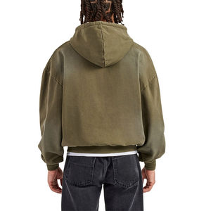 Sudadera con Capucha Extra Grande de Alta Calidad, Estilo Holgado, Desgastada, con Cierre, Lavada con Spray, Verde Lavado, con Bolsillo Tipo Canguro, Estilo Vintage para Hombre - Product Image 2