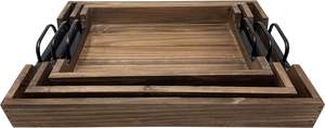 Ensemble de 3 plateaux de service décoratifs en bois vintage imbriqués pour table basse ou pouf plateaux de petit-déjeuner en bois rustiques pour la cuisine - Product Image 2
