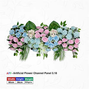 Panel de Flores Artificiales Pastel Paradise & Morning Dew Channel, Hilera de Rosas Color Rubor y Flores Azul Cielo, 90cm, Decoración Floral Etérea - Product Image 1