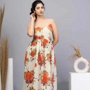 Vestido sin mangas de algodón a la moda bloque de mano estampado Floral verano Casual para viajes o Luna de Miel nueva llegada - Product Image 1