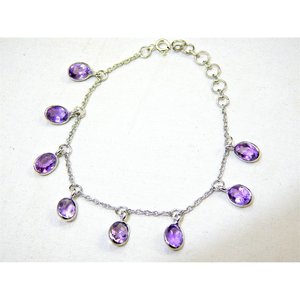 925 Sterling Silver Dainty Minimalist <b>Bracelet</b> Purple <b>Amethyst</b> Fine Charm Wedding Jewelry with Oval Shape - Product Image 2