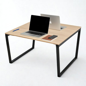 Mesa de Computadora Minimalista con Patas de Trapecio, Madera Contrachapada, 120x120cm, Recubierta de Melamina, para Dormitorio HBTC035 - Product Image 1