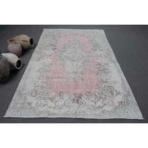Tapis turc 5,4 x 8,4 pieds, grand tapis vintage, tapis oriental en laine blanche - Product Image 1