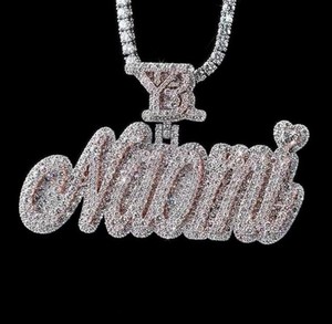 Colgante de Moissanita con Letra Personalizada Iced Out, Chapado en Rodio, Plata de Ley 925, con Engaste en Forma de Corazón, Unisex, Estilo Hip Hop - Product Image 1