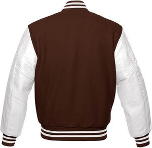 Unisex Versity Jackets <b>Genuine</b> White Leather Sleeves Wool Letterman Varsity Baseball College University Bomber Jackets - Product Image 2