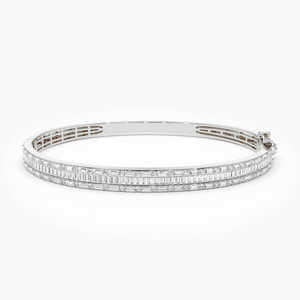 14k Gold Baguette & Round Brilliant Diamond Micro Pave Statement <b>Bangle</b> Bracelet Indian Europe & American Style Cuff Bracelets - Product Image 6