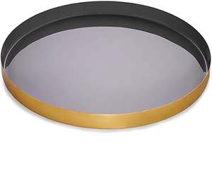 Élégant plateau de service décoratif rond en métal galvanisé avec poignées noir et or pour comptoir de salle de bain de cuisine cosmétique - Product Image 1
