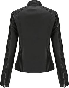 Chaqueta universitaria de piel sintética para mujer Premium con cinturón de tela satinada transpirable OEM - Product Image 3