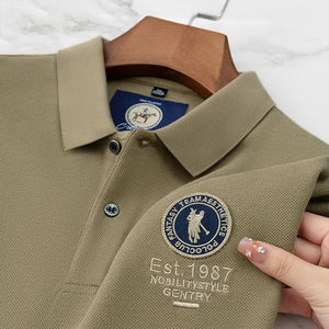 เสื้อโปโลแขนสั้นปักลายสำหรับผู้ชายเสื้อโปโลคอปกเสื้อ100% ผ้าคอตตอนสำหรับฤดูร้อน - Product Image 3