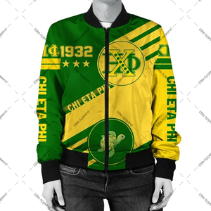 Vêtements grecs personnalisés Chi Eta Phi | Blouson bombardier sororité avec doublure douce et imprimé intégral | Vêtements d'extérieur durables et élégants - Product Image 1