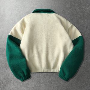 Veste en polaire sherpa zippée pour homme, hiver, manches longues, col rabattu et design patchwork, veste en polaire sherpa zippée teinte pour l'extérieur - Product Image 2