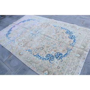 Alfombra Turca Vintage, Alfombra de Lana Azul con Diseño Floral de 5.8x9.3 pies - Product Image 2