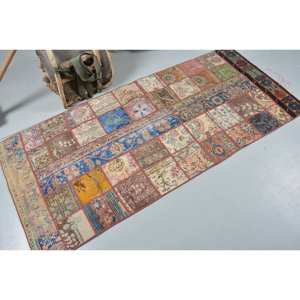 Vintage Eclectic Turkish Wool <b>Rug</b> 31 X 67ft Beige Oasis Handmade <b>Boho</b> Patchwork Design Dining Room Eco Friendly Medium Pile - Product Image 2