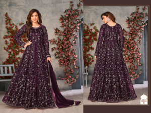 Ensemble de costume Anarkali en tissu de filet brodé lourd de créateur pour mariage, fête et tenue de mariée, fournisseur en gros - Product Image 5