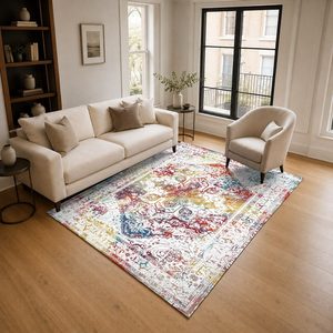 Tapis RUGS DEPOT LXDP-0581 – Tapis ethnique multicolore neutre Kilim imprimé numériquement, lavable en machine, en chenille, antidérapant – Vente en gros - Product Image 2