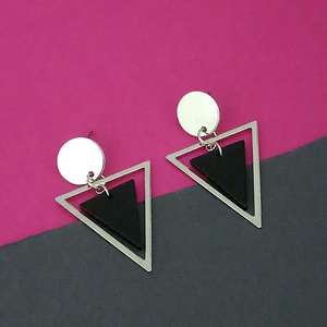 Urthn <b>Fashion</b> <b>Drop</b> <b>Earrings</b> Silver Plated Black Enamel Dangler 1312885 - Product Image 1