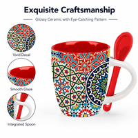 Mug en céramique de style marocain vintage personnalisé OEM ODM avec cuillère, souvenir touristique, design marocain, tasses en porcelaine