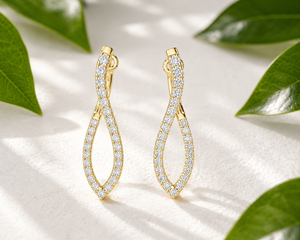 18K <b>Solid</b> Gold Twist <b>Hoop</b> <b>Earrings</b> Lab Grown Diamond Pave Wavy Open Loop 4.30 CTW Rhodium Plated Women's Luxury Bridal Wedding - Product Image 1