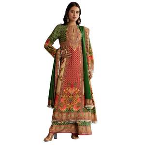 Kurta imprimé en mousseline de coton multicolore avec une coupe en ligne et un palazzo imprimé vente en gros de vêtements ethniques pour femmes fournisseur d'usine OEM - Product Image 3