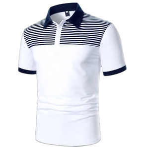 เสื้อโปโลลายทางของผู้ชายเสื้อเชิ้ตยืดได้แบบเข้ารูปปกติเสื้อมีรอยผ่าผ่าครึ่งสำหรับผู้ชายกำหนดได้เอง2025 - Product Image 2