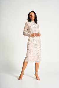 Robe de club élégante à col en V profond, perles ornées à la main, paillettes, taille naturelle, longueur de plancher, broderie formelle, perles droites - Product Image 4