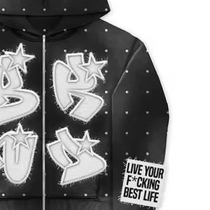 Vellón de algodón personalizado 500 GSM peso pesado Vintage lavado ácido sol desteñido parche desgastado apliques bordado cremallera diamantes de imitación - Product Image 4